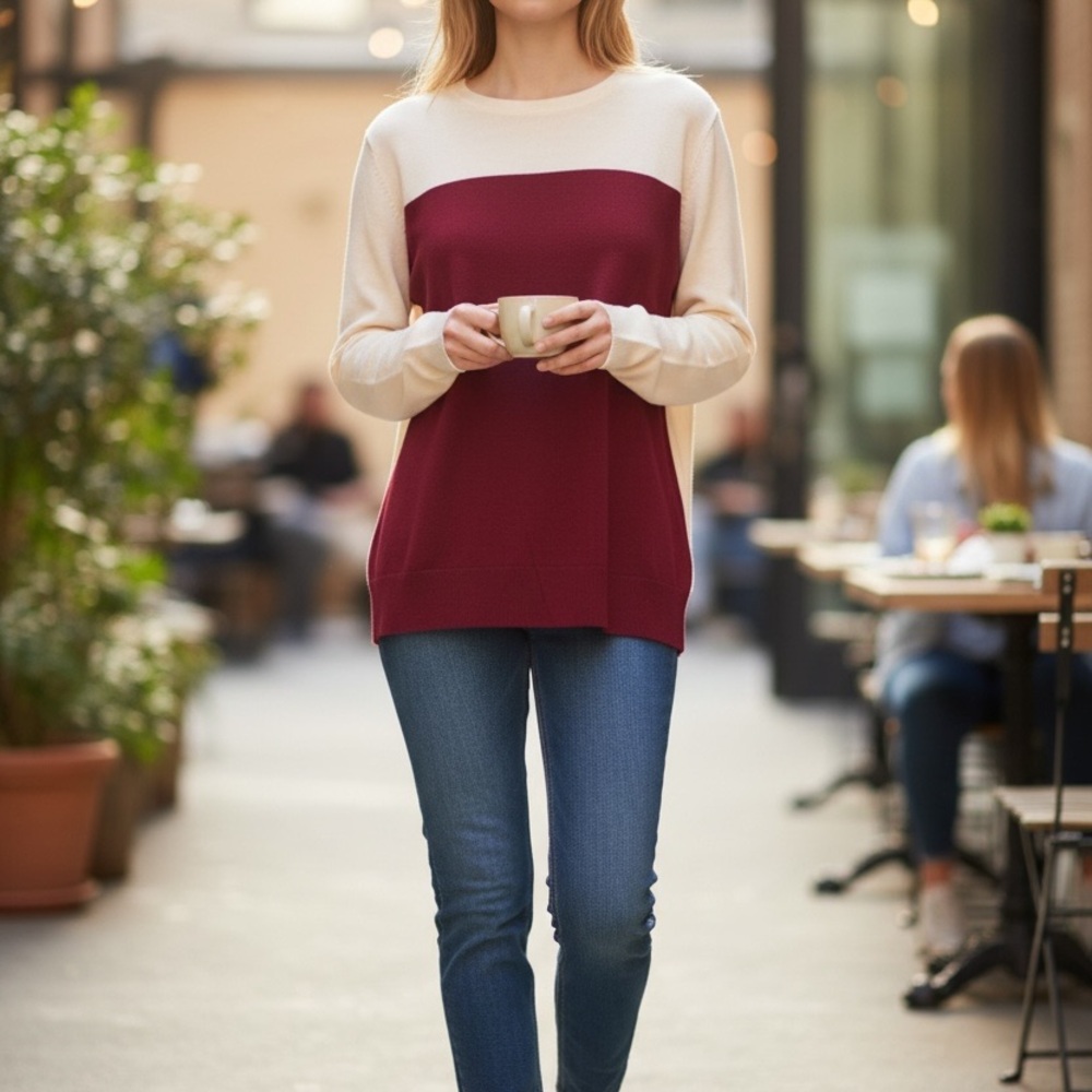 Barneys New York | Silk Blend Sweater | Cream and Raspberry | Sz Small | NWT